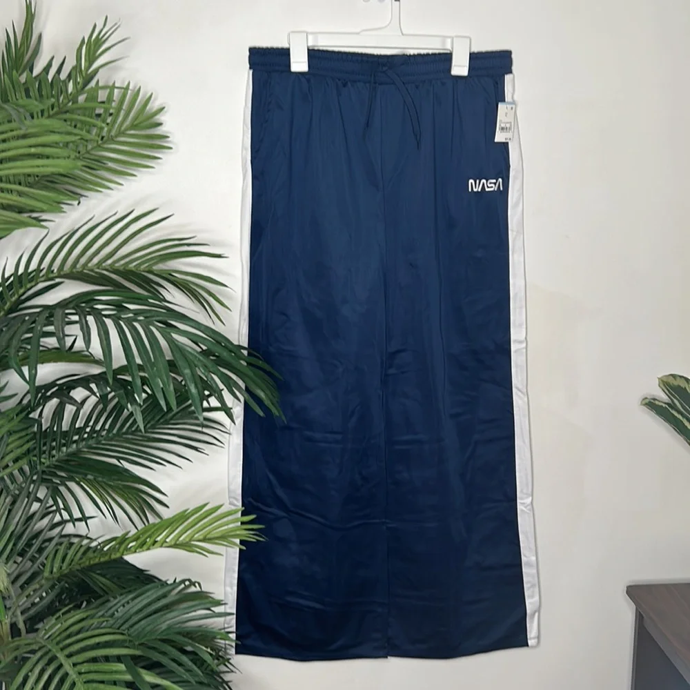 Mighty Fine Women's NASA Graphic Wide Leg Track Pants - Blue